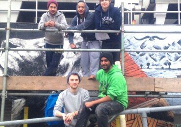 Raj Lilli, Max Lawrence, Lewis Simpson, Simon Fisher and Sachin Limbachia (bottom right) took two weeks to complete the mural.